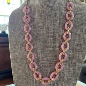 Talbots Pink necklace chain link Gold toned resin adjustable NEW